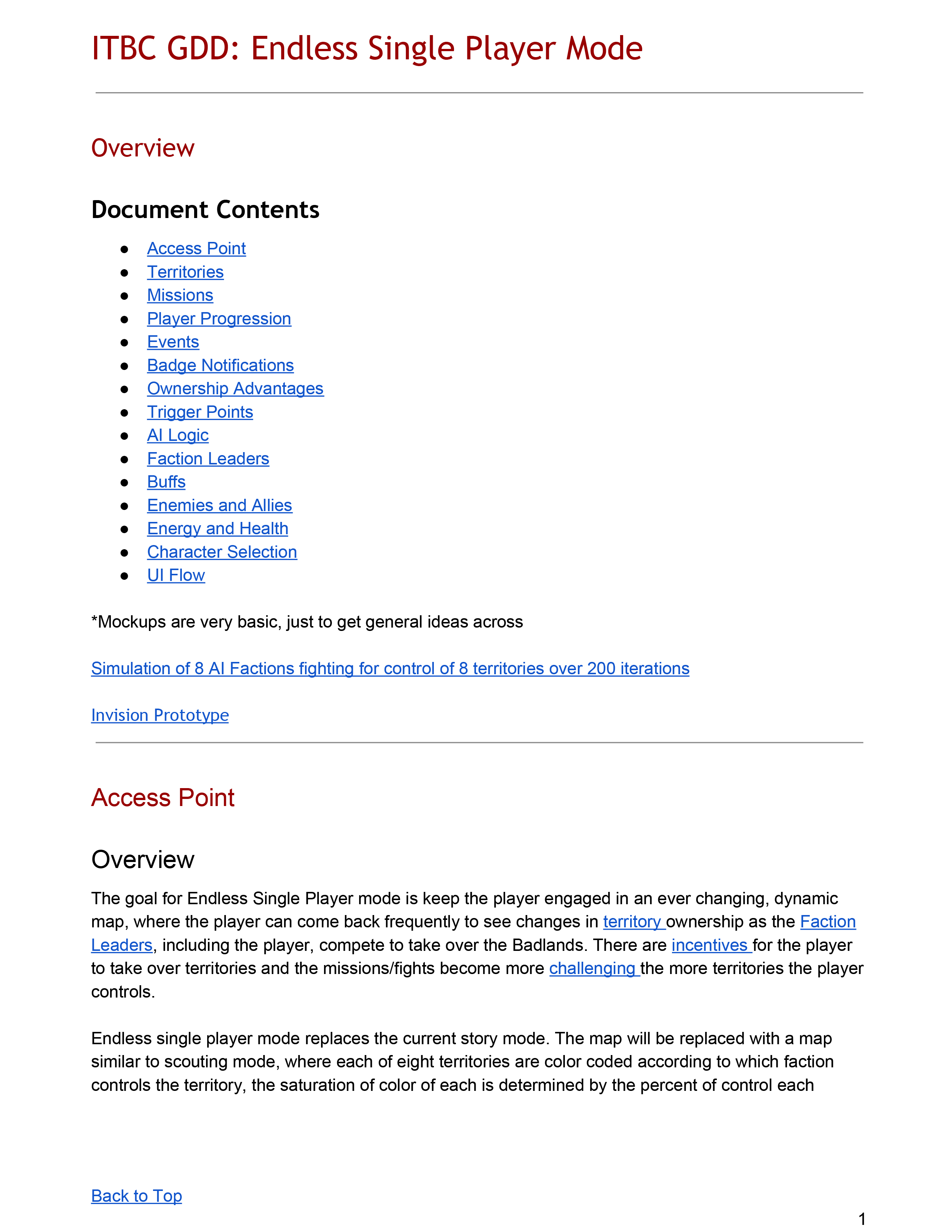ITBC Endless Single Player Design